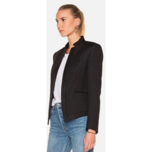 Rag & Bone Waverly Blazer w Sheep Leather Trim Black Sz 0 [jb] - Picture 4 of 12